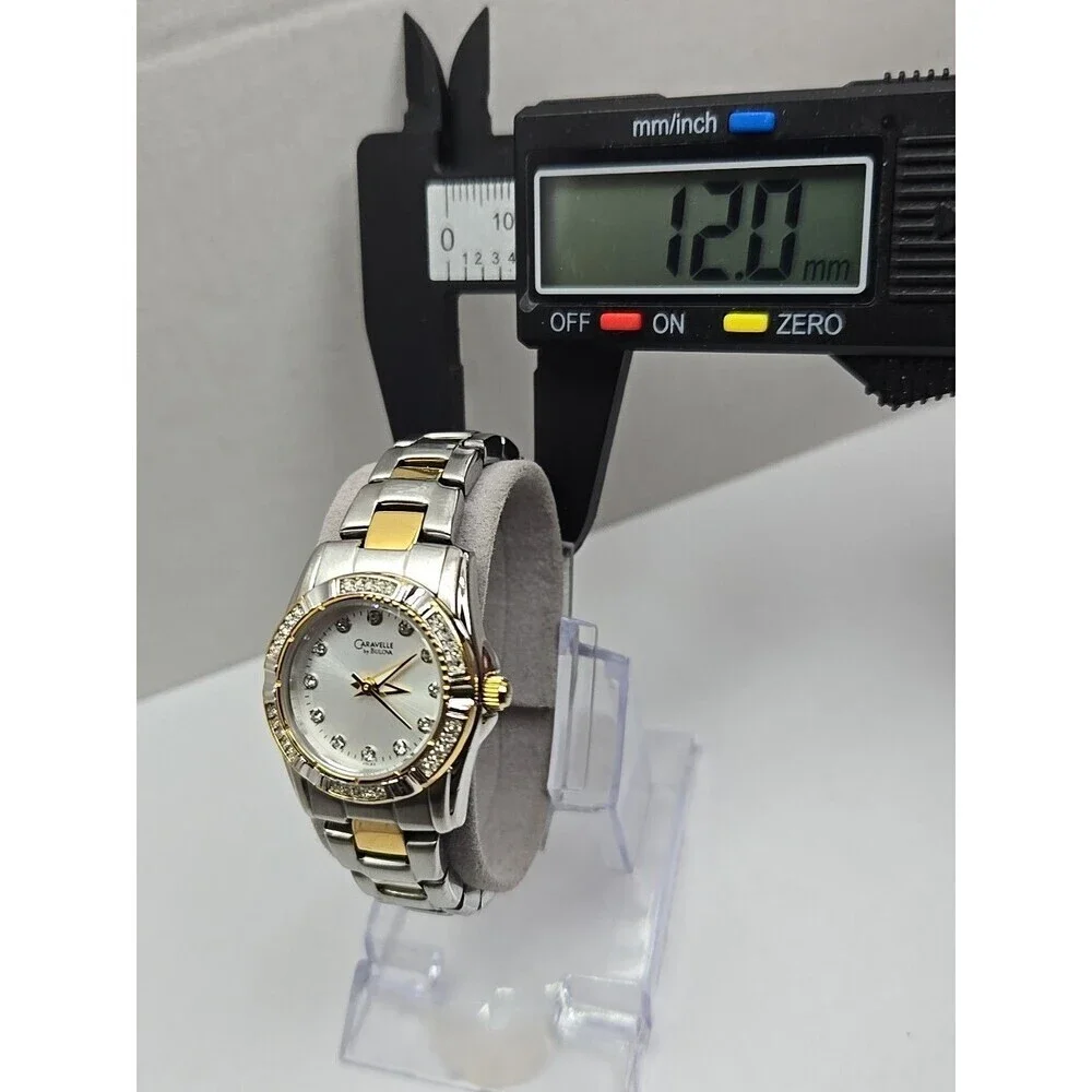 Caravelle by Bulova Gold Silver Two Tone Crystal Petite Dress Watch New Battery